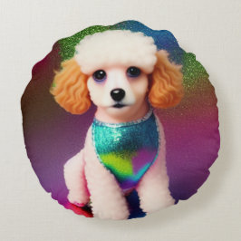 Almofada Redonda White Poodle com Creme Ears no Rainbow Sparkle