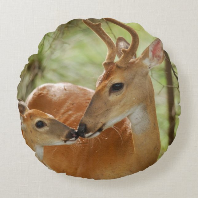 Almofada Redonda Whitetail Buck E Fawn Bonding (Frente)