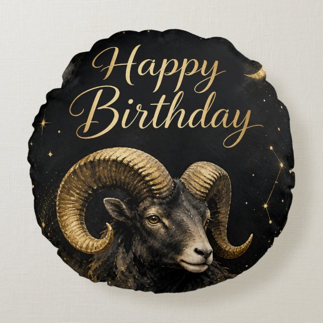 Almofada Redonda Widder Happy Birthday Sternzeichen Design (Frente)