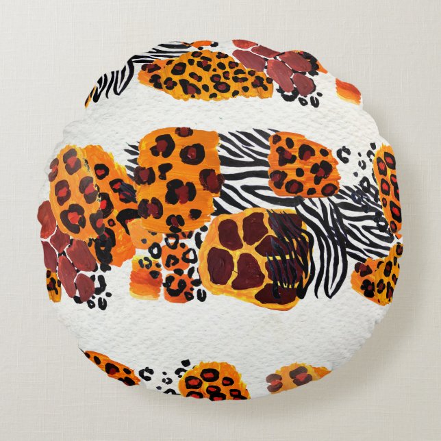 Almofada Redonda Wild animal mix seamless pattern. Jaguar, leopard, (Frente)
