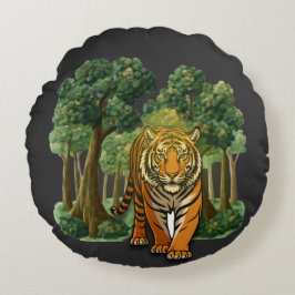 Almofada Redonda “Wild Tiger in the Forest – Natural Light Jungle D