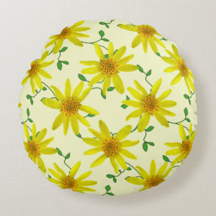 Almofada Redonda Wildflower amarelo botânico da arnica em alguma