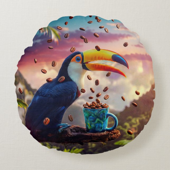 ALMOFADA REDONDA WILDLIFE RAINFOREST TOUCAN (Frente)