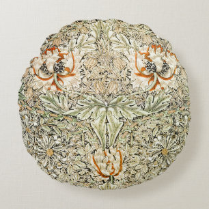 Almofada Redonda William Morris Antigo Floral Honeysuckle Clássico