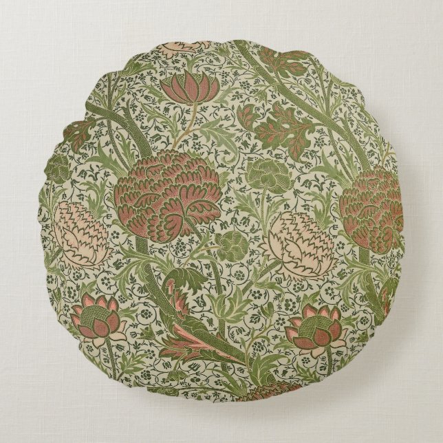 Almofada Redonda William Morris Cray Flor de Sage Floral Botânico (Frente)