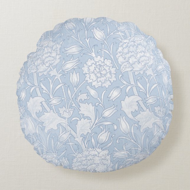 Almofada Redonda William Morris Floral Patterno em Azul (Frente)