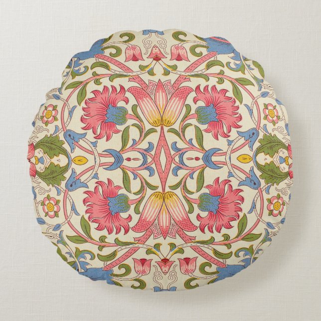 Almofada Redonda William Morris Lodden Padrão Floral Pastel  (Frente)