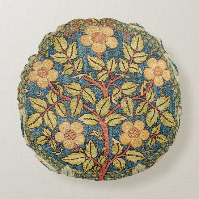 Almofada Redonda William Morris Rosa Wreath Cobrir Clássico (Frente)