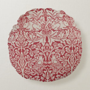 Almofada Redonda William Morris Vintage Animais Aves Coelhos Rosa
