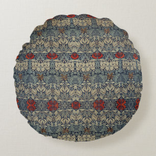 Almofada Redonda William Morris Vintage Red Floral Tulip e Rosa