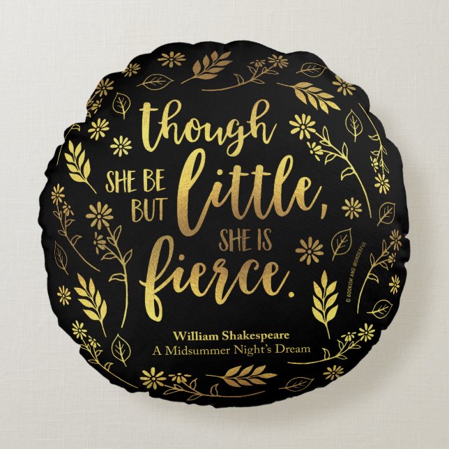 Almofada Redonda William Shakespeare pequeno mas feroz Dourado (Frente)