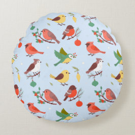 Almofada Redonda Winter Christmas Birds Kids
