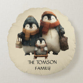 Almofada Redonda Winter Penguin Family Personalized Design
