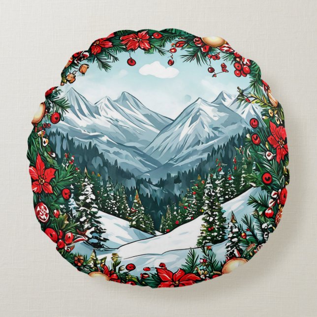☃️ Almofada Redonda Winter Wonderland Decoração de (Frente)