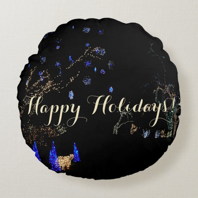 Almofada Redonda Winter Wonderland Lights Blue and White Holiday (Frente)