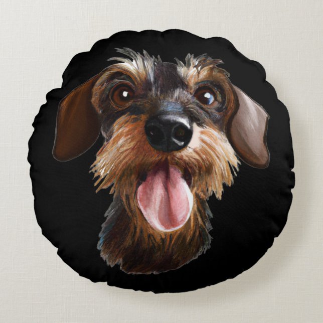 Almofada Redonda Wirehaired Dachshund (Frente)