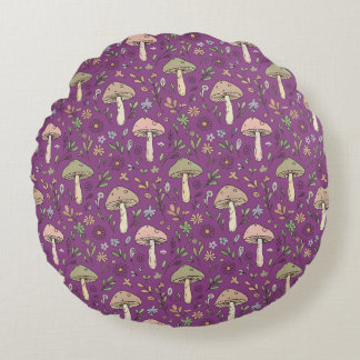 Almofada Redonda Witchy Plum Purple Fungi Seamless Pattern Gift