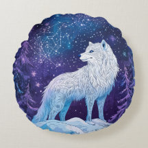 "Wolf in Winter under a Starry Night Sky"