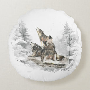 Almofada Redonda Wolf Pack Howling Winter Song Chorus Animal Art