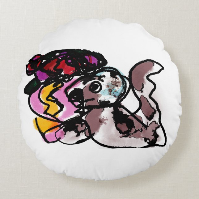 Almofada Redonda Wolfhound e flores alegria (Frente)