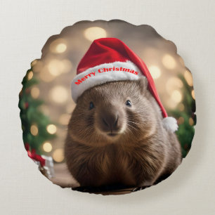Almofada Redonda "Wombat Wonderland: A Cozy Christmas Eve"