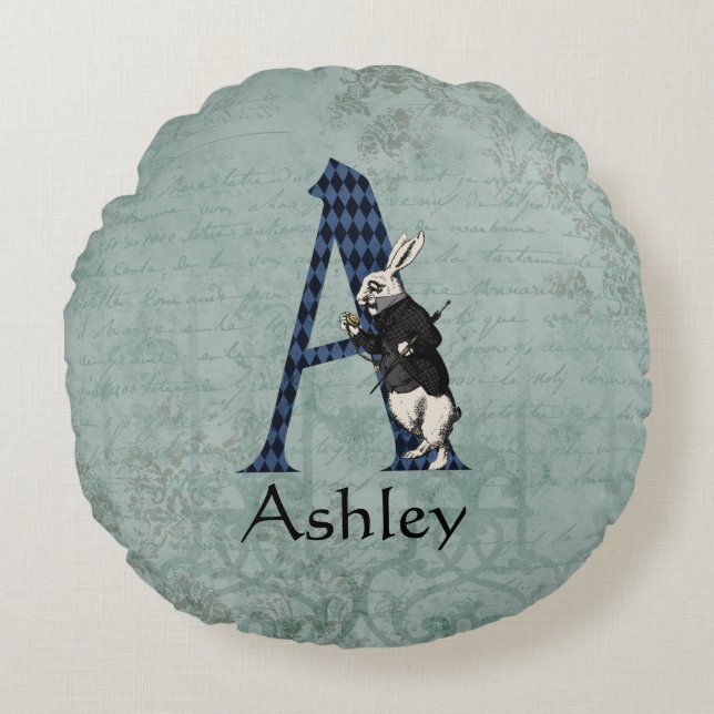 Almofada Redonda Wonderland White Rabbit - Letra A (Frente)