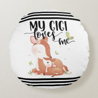 Almofada Redonda Woodland Deer Doe and Baby Fawn My Gigi Me ama
