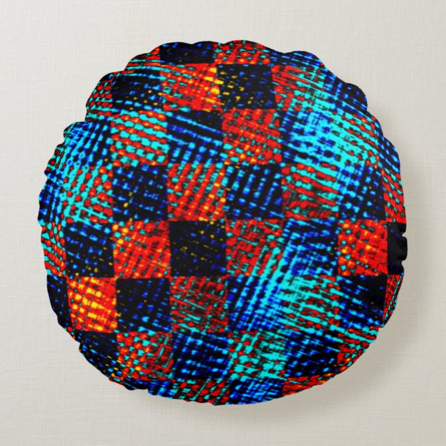 Almofada Redonda Xº azul, laranja escuro, falso sujo (Frente)