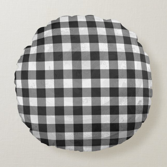 Almofada Redonda Xadrez Checkered preto e branco (Frente)