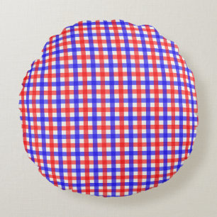 Almofada Redonda Xadrez De Gingham Vermelho E Azul
