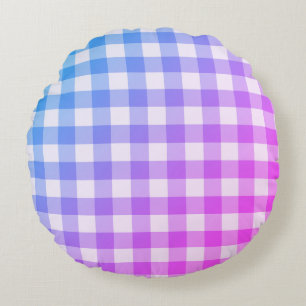 Almofada Redonda Xadrez Gingham Azul Cor-de-rosa Verificação Simp