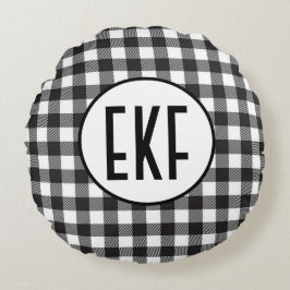 Almofada Redonda Xadrez Preta e Branca Personalizada Monograma