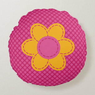 Almofada Redonda Xadrez rosa-branca, flor de quarto