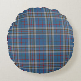 Almofada Redonda Xadrez Tartan Plaid Clan Thompson Cinza Azul