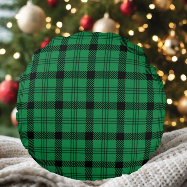 Almofada Redonda Xadrezes verdes e negras (Criador carregado)