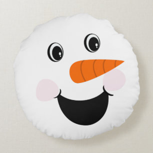 Almofada Redonda Xmas Snowman Feliz Rosto Sorrindo Branco
