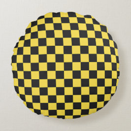 Almofada Redonda Yellow and black checkerboard pattern