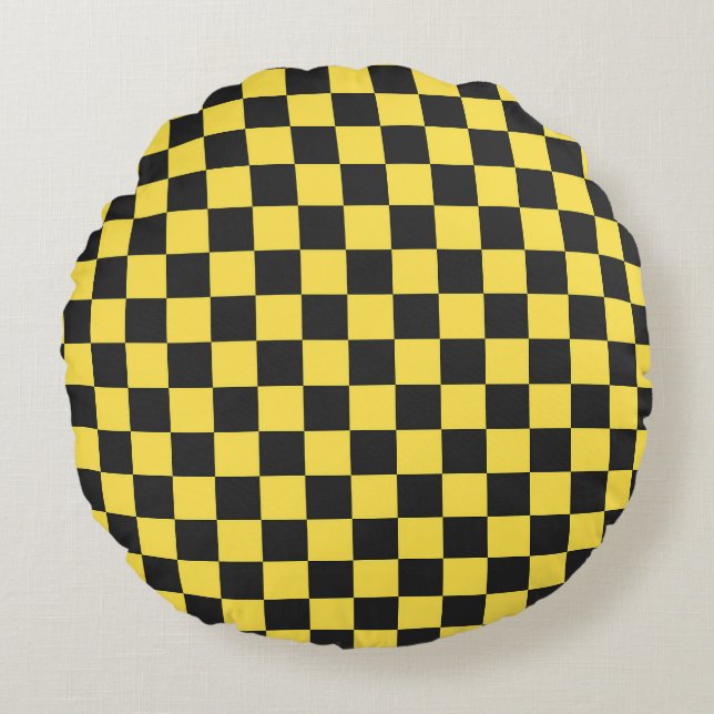 Almofada Redonda Yellow and black checkerboard pattern (Frente)