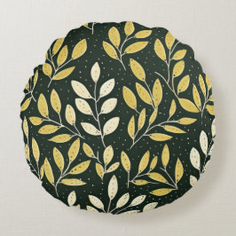Almofada Redonda Yellow and Cream Leafy Branches Pattern 