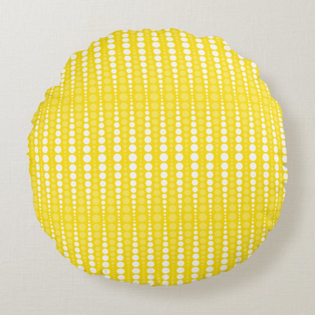 Almofada Redonda Yellow and White Polkadots Round Pillow (Frente)