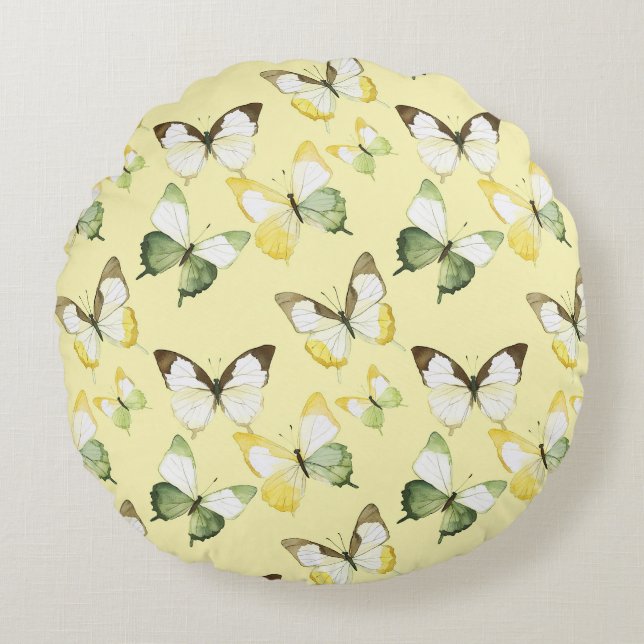 Almofada Redonda Yellow Green Butterflies Birthday (Frente)