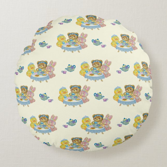 Almofada Redonda Yellow Toy Tea Party Throw Pillow (Frente)