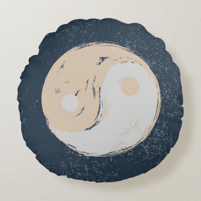 Almofada Redonda Yin Yang Black e Tan Round Travesseiro (Frente)