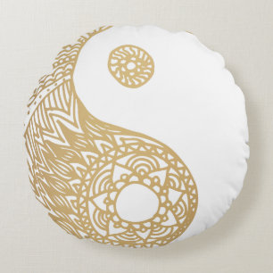 Almofada Redonda Yin Yang Dourado