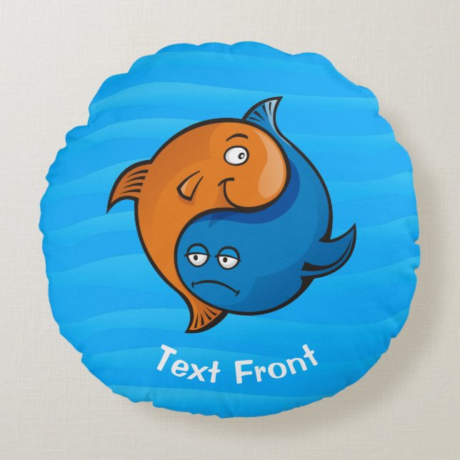 Almofada Redonda Yin Yang Fish Cartoon (Frente)