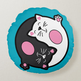 Almofada Redonda Yin Yang Gatos Adormecidos em Preto e Branco 