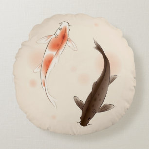Almofada Redonda Yin Yang Koi pesca na pintura oriental do estilo