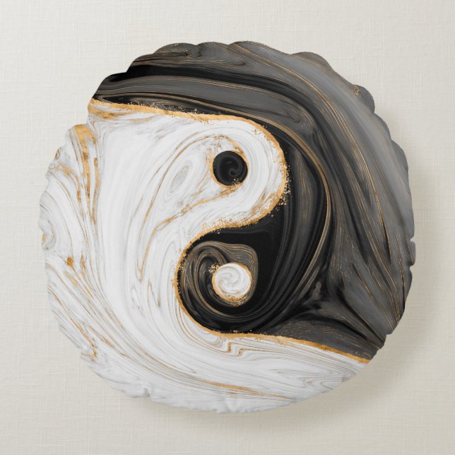 Almofada Redonda Yin Yang Liquid Marble (Frente)