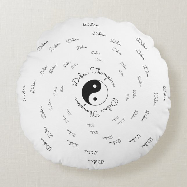 Almofada Redonda Yin Yang - nome personalizado circular (Frente)