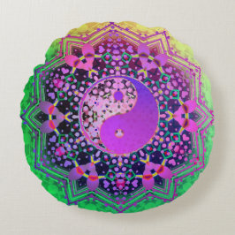 Almofada Redonda Yin Yang Rainbow Love Geometry